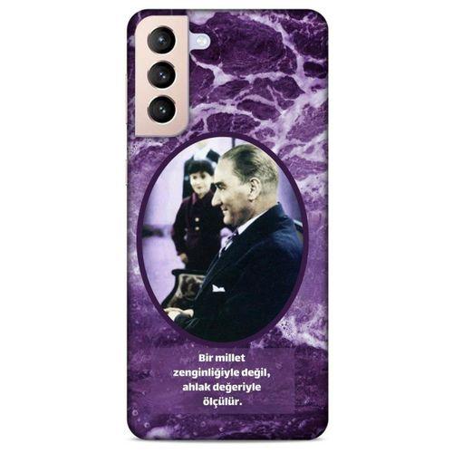 Lopard Samsung Galaxy S21 Plus Uyumlu Kılıf Atatürk (10) Full Koruma Kılıfı