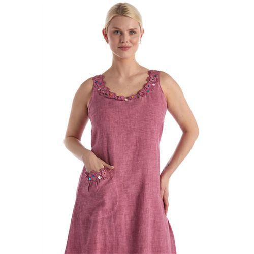 Kolsuz Gül Kurusu Papatya Nakışlı Cepli Kısa Poplin Elbise