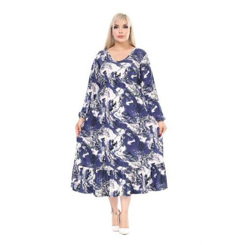 Melsay Butik Kışlık Robalı Yumoş Uzun Kollu Mavi Batik Desenli Cepli Elbise