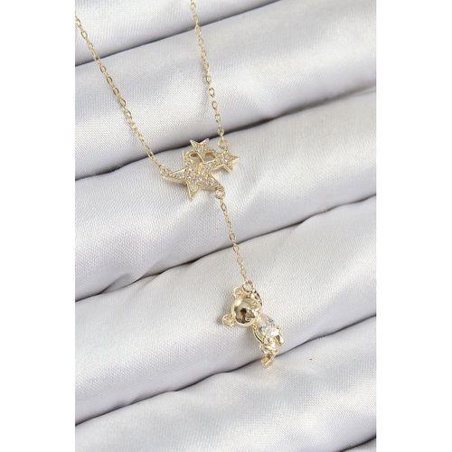 Pirinç Zirkon Taşlı Sallantılı Ayıcıklı Yıldız Model Gold Renk Kadın Kolye