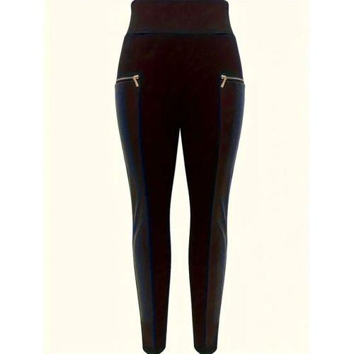 Kadın Yüksek Bel Deri Detaylı Fermuarlı Dalgıç Tayt