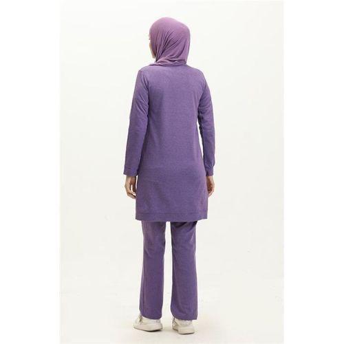 Bisiklet Yaka Uzun Tunik Pantolon Sade Basic Spor Takımı - 03050.207 - Koyu Lila