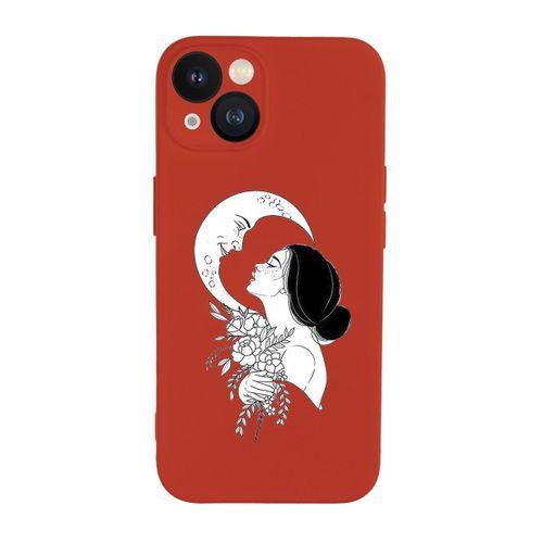 iPhone 13 Uyumlu Moon and Women Desenli Kamera Lens Korumalı Darbe Emici Silikonlu Lansman Kılıf