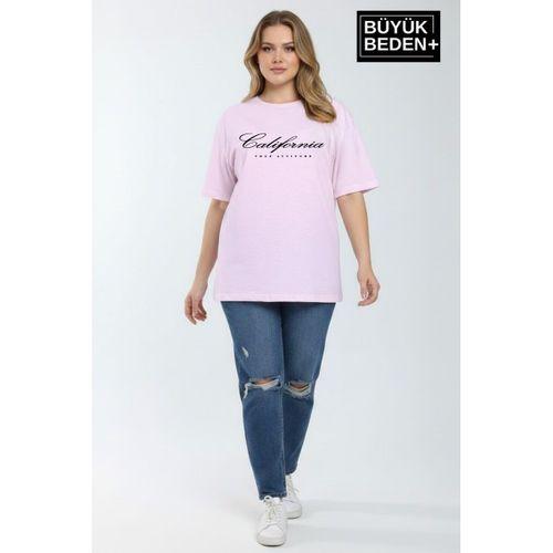Süperlife Kadın Büyük Beden El Yazılı California Baskılı 3xl-6xl Bisiklet Yaka Tshırt SPR25BTSK510-7