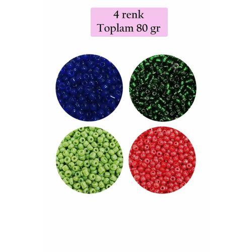 Dökme Cam Kum Boncuk (11/0) 2 mm - 4 Renk - Toplam 80 Gram - BNC399