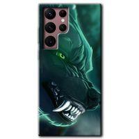 MRCİLETİSİM Samsung Galaxy S22 Ultra Kılıf HD Desen Baskılı Arka Kapak + Temperli Cam - Yeşil Kurt
