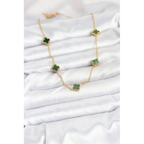 316L Çelik Zincir Gold Renk Yeşil Baby Boy Yonca Kadın Kolye