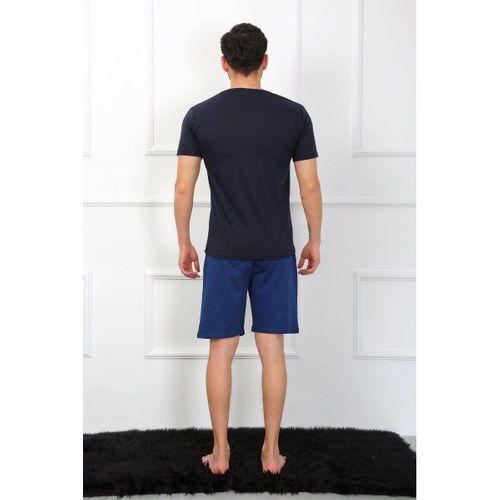 Erkek Penye 3'lü Lacivert V Yaka Pijama Takımı