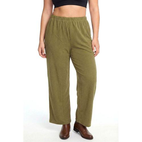 Kadın Haki Dokulu Büyük Beden Cepli Pijama Altı