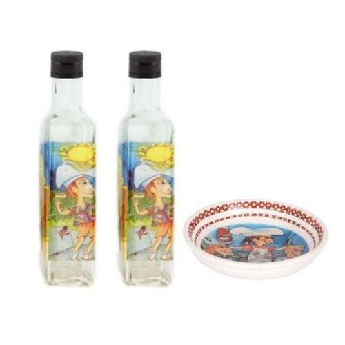 Barbekü Partisi Yağdanlık Tabak Set,2 Adet Yağ Şişesi 1 Adet Tabak