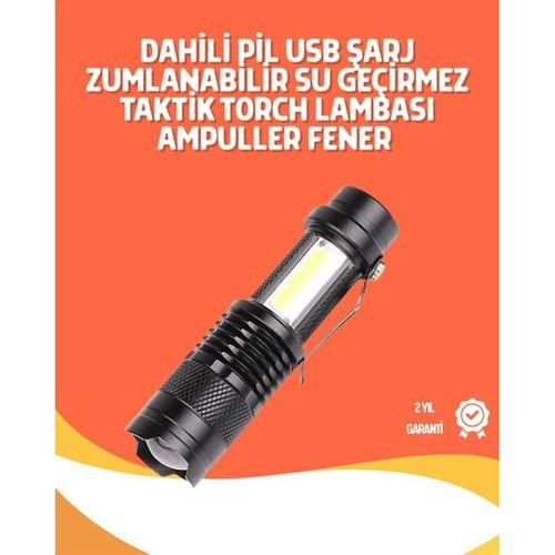 Şarjlı Led El Feneri - 14500 Pil Dahil, 4 Işık Modu, Mini Boy