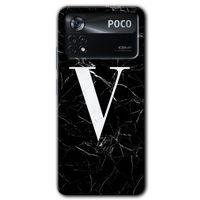 Poco x4 Pro Kılıf HD Desen Baskılı Arka Kapak - Siyah Mermer Desenli V Harfi + Kırılmaz Cam