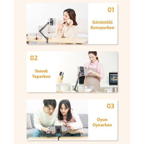 Zhltools Ayarlanabilir 360 Derece Teleskopik Metal Masa Üstü Telefon Tablet Tutucu
