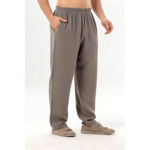 Beli Lastikli Yandan Çift Cepli Müslin Şalvar Pantolon Gri Gri