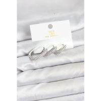 Pirinç Gümüş Renk Zirkon Taşlı Halka Model YSX Trio Küpe Seti