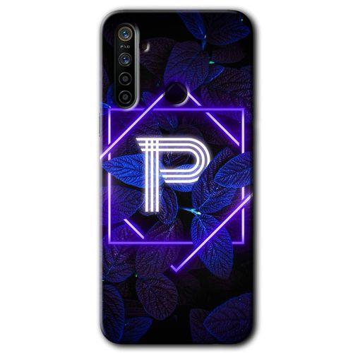 Realme 5i Kılıf HD Desen Baskılı Arka Kapak + Temperli Cam - Dark Neon Yaprak P Harfi