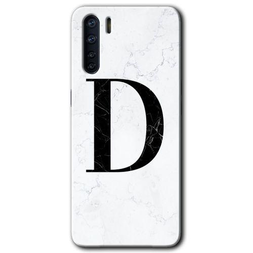 MRCİLETİSİM Oppo A91 Kılıf Kapak - Beyaz Mermer Desenli D Harfi +Hayalet Ekran Yandan Gözükmez