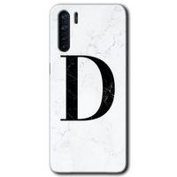 MRCİLETİSİM Oppo A91 Kılıf Kapak - Beyaz Mermer Desenli D Harfi +Hayalet Ekran Yandan Gözükmez