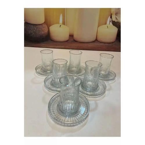 Müge 6'lı Cam Çay Tabağı Çay Tabak Altlığı Royaleks-TG-2023