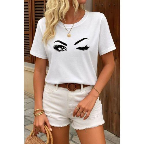 Kadın Kısa Kollu Bisiklet Yaka Göz Baskılı Süprem T-shirt
