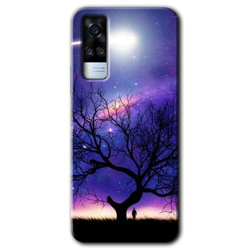 Vivo Y53s Kılıf HD Desen Baskılı Arka Kapak - Uzay Silüet + Kırılmaz Cam
