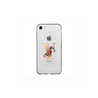 iPhone 7 Şeffaf Kılıf Gold Renkli Çiçekli Y Harfli Desenli