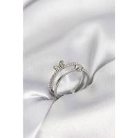 Gümüş Renk 2'li Zirkon Taşlı Kelebek Model Kadın Yüzük