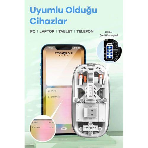 Bluetooth Usb Çift Modlu Sessiz Mouse, Şeffaf Mıknatıslı Kapaklı, Type-c Şarjlı, Dpı Ayarlı, Kablosuz 10m Çekim Mesafeli, Masaüstü Kısayol Tuşlu, Taşınabilir Şarjlı Mouse Turuncu