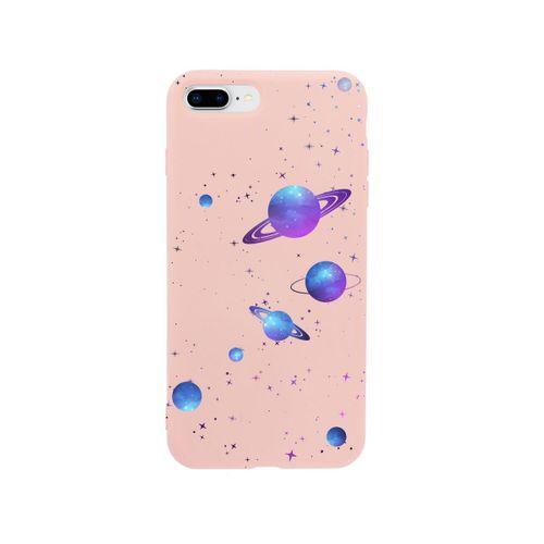 iPhone 8 Plus Galaxy and Stars Premium Pembe Lansman Silikonlu Kılıf