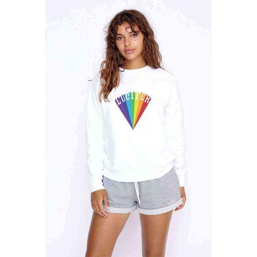 Lucifer Rising Baskılı Beyaz Kadın Sweatshirt