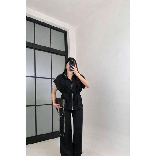 Kadın Yarasa Kol Fermuar Ve Lastikli Bağcık Detay Ceket Pantolon Ikili Takım