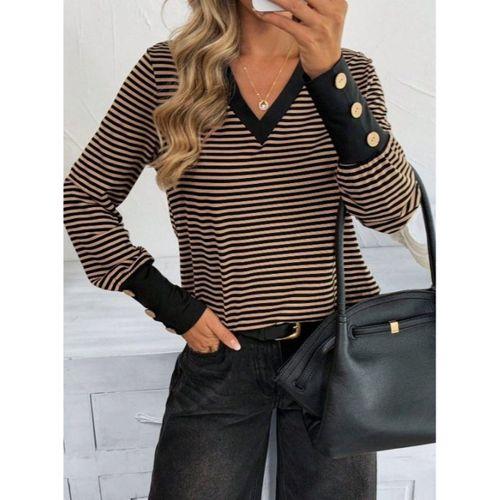 Kadın Uzun Kollu V Yakalı Desenli Süprem Bluz