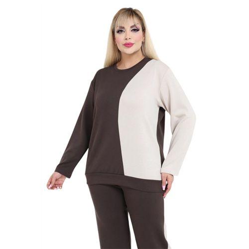 Melsay Butik Acı Kahve Ekru Renk Bloklu Modal Kadın Eşofman Takımı