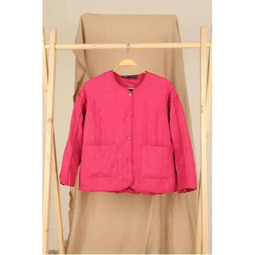 Jakar Kumaş Biyeli Oversize Kadın Ceket-Fuşya