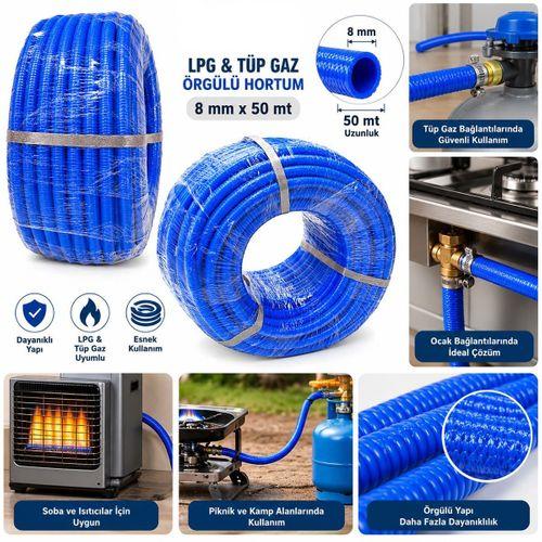 Örgülü LPG/Tüp Gaz Hortumu 8mm x 50m