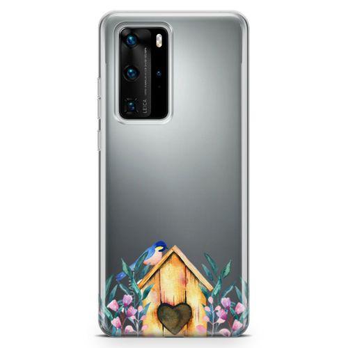 Huawei P40 Pro Kılıf Suluboya Kuş Yuvası Arka Kapak Koruma Desenli Full Koruyucu