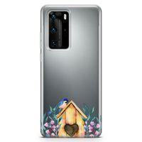 Huawei P40 Pro Kılıf Suluboya Kuş Yuvası Arka Kapak Koruma Desenli Full Koruyucu