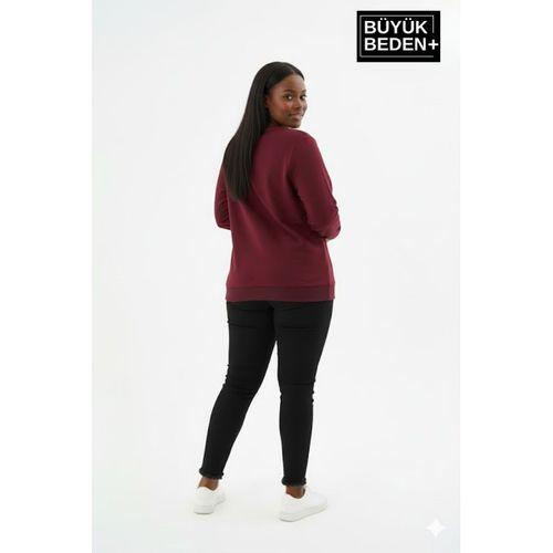 Kadın Büyük Beden Bisiklet Yaka Kollar ve Etek Ribanalı İnce Sweatshirt SPR26BSWK956