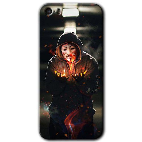 iPhone 5s Kılıf HD Desen Baskılı Arka Kapak + Temperli Cam - V for Fire