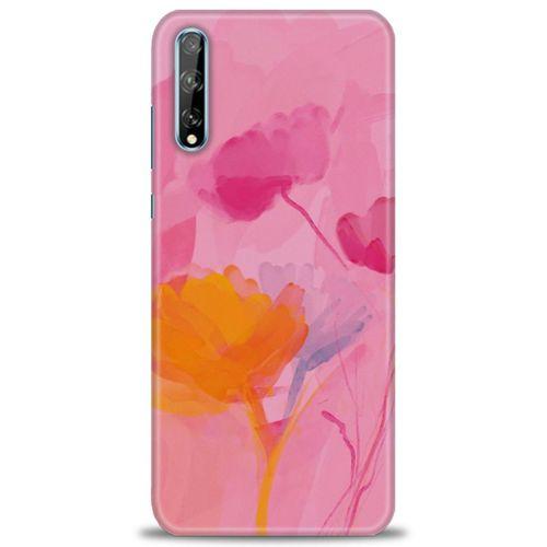 Huawei Y8P Kılıf HD Baskılı Kılıf - Turuncu Pembe + Tam Ekran Koruyucu