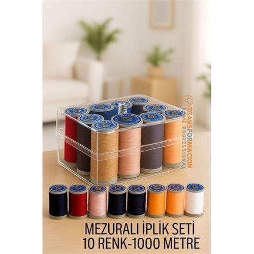 Dikiş İpliği Seti - 10 Renk 1000 Mt Kutulu Mezuralı Dikiş Seti