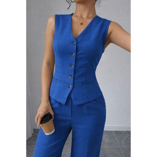 Kadın Askılı önden Düğmeli Bluz Ve Pantolon Keten Ikili Takım