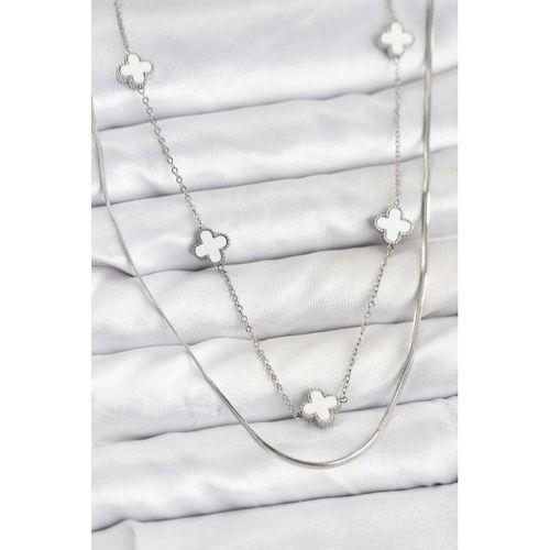 316L Çelik Zincir Gümüş Renk İtalyan Zincirli Yonca Model Kadın Kolye