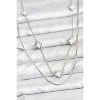 316L Çelik Zincir Gümüş Renk İtalyan Zincirli Yonca Model Kadın Kolye