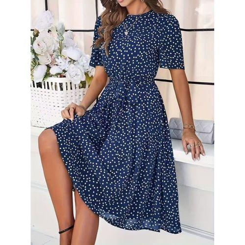 Kadın Kısa Kollu Bisiklet Yakalı Puantiyeli Kısa Süprem Elbise