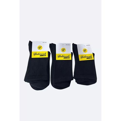 Yalıncak Yarım Konç Kolej Çorap Siyah Renk 12 Adet Desensiz Model