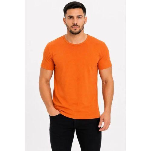 Erkek Basic Tişört Bisiklet Yaka Kısa Kol Günlük Yazlık Slim Fit T-Shirt - Turuncu
