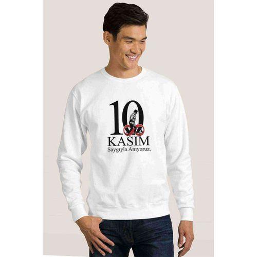 10 Kasım Anit Kabir Beyaz Zemin Baskılı Beyaz Erkek Sweatshirt