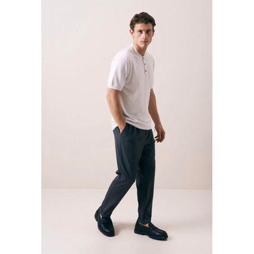 Dogen Hakim Yaka Düğmeli Kısa Kollu İnce Triko Erkek T-Shirt - Ekru