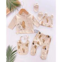 Hello Little Bear Baskılı 5 Parça %100 Pamuk Erkek Bebek Hastane Çıkışı